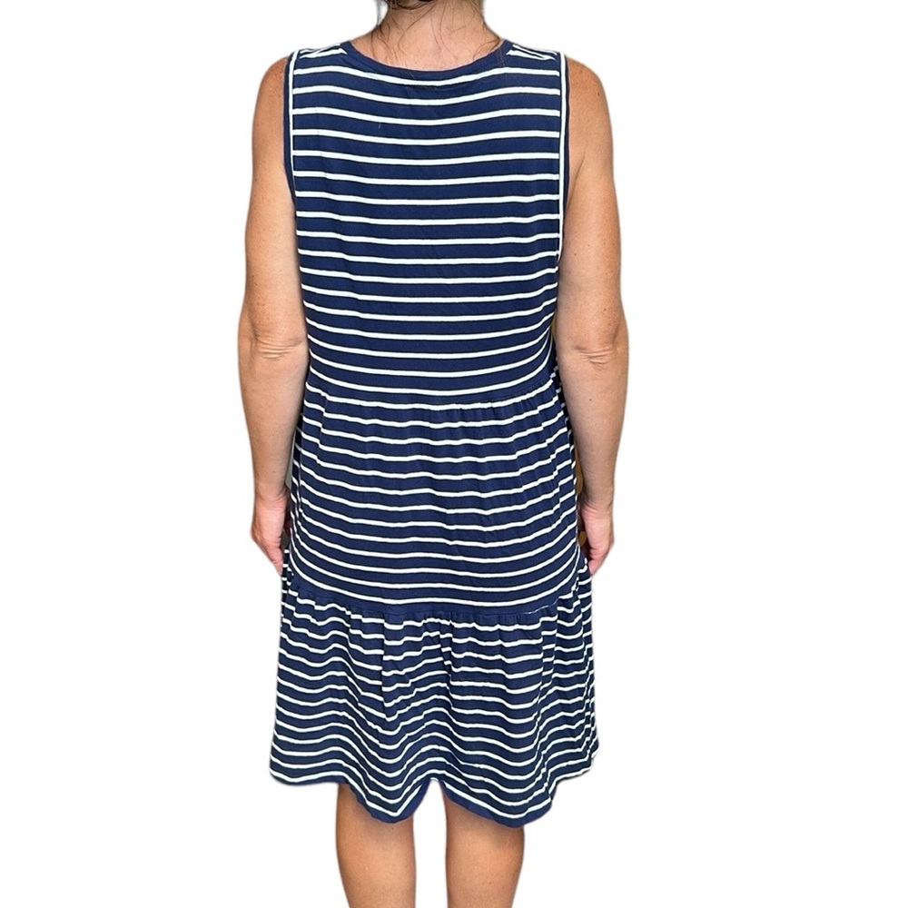 J. Crew Navy/White Striped Tiered Dress Sleeveless Knit Mini Nautical M - Picture 5 of 15